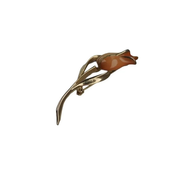 Tulip Pin/Brooch, Gold Metal/Pink  Resin - Picture 4 of 5